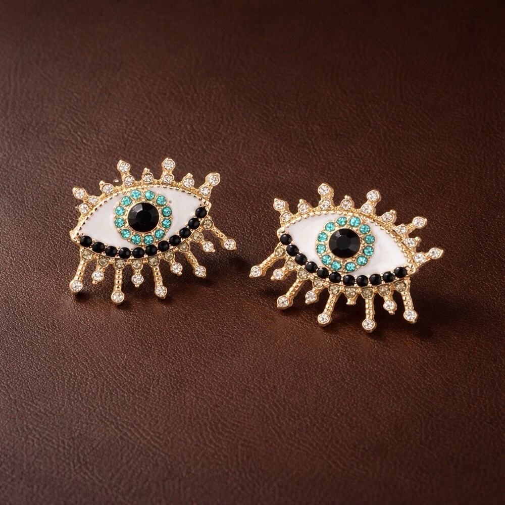 Anthropologie Evil Eye Earrings Nazar Gold Devil Boho Retro Stud CZ Y2K Mystical